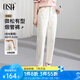 歐莎（OSA）知性通勤白色直筒牛仔褲女2025秋新款高腰顯瘦老爹煙管褲子百搭 淺杏色 M