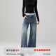 ICH MODE美式復(fù)古藍微喇牛仔褲女2025年春季新款闊腿修身休閑褲男 深藍色 S