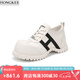 紅科（HONGKEE）2025年春季牛皮厚底大頭鞋時(shí)尚增高休閑鞋H805D104 白色 37