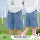 茵曼女童牛仔短褲后袋logo刺繡2025夏季兒童中大童寬松休閑五分褲 牛仔藍(lán) 160