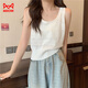 貓人（MiiOW）夏季新款ins復(fù)古鏤空法式顯瘦吊帶背心女大碼寬松內(nèi)搭遮肚子上衣 白色 XL 120-140斤