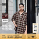 森馬（Semir）長袖襯衫女中長款慵懶寬松落肩休閑秋季chic復古格紋襯衣潮流 紅白色調00461 M