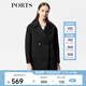PORTS寶姿 秋冬新款女裝時(shí)尚拼接毛呢大衣外 毛呢大衣女LW9N088XCP012 黑色 M (6)