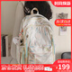 viney時(shí)尚書包新款小學(xué)1-6年級初中高中大學(xué)生雙肩包女大容量背包 米白色+可愛掛件 高顏值戶外出游簡約通勤旅游背包