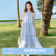 樂(lè)町度假風(fēng)掛脖長(zhǎng)裙藍(lán)色大裙擺A字裙簡(jiǎn)約飄逸連衣裙 藍(lán)條（現(xiàn)貨） L