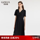 歌莉婭v領(lǐng)連衣裙女2025新款夏季壓褶拼接設(shè)計(jì)感氣質(zhì)通勤小黑裙1C4C4K1A0 00B黑色 L