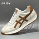 BFGN輕奢牛皮運動(dòng)鞋男鞋2025冬季新款阿甘鞋男士休閑鞋透氣運動(dòng)鞋子男 白黃色【皮面】-高端男鞋 40 皮鞋碼