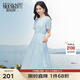 熙世界sllsky藍(lán)色亞麻連衣裙女2025夏季新款氣質(zhì)優(yōu)雅收腰圓領(lǐng)泡泡袖裙子禮物 鹽水藍(lán) M