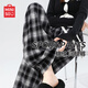 名創(chuàng)優(yōu)品（MINISO）格紋闊腿褲女2025年秋季新款潮流高腰抽繩直筒顯瘦寬松運(yùn)動(dòng)休閑褲 黑白格 L /165(體重115-130斤)