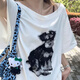 妙奕嘉白色純棉短袖t恤女士夏季2025年新款寬松正肩t恤衫斜肩上衣半袖女 純棉小狗印花辣妹斜肩短袖 XL 【建議116-135斤】
