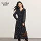 熙世界（sllsky）黑色碎花V領(lǐng)連衣裙秋季2025新款法式氣質(zhì)收腰雪紡長(cháng)裙子 藏青底彩花 M