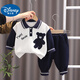 迪士尼（Disney）超萌嬰兒卡通新款兒童寶寶衛(wèi)衣韓版洋氣童裝翻領長袖休閑運動套裝 繡花坐熊套裝  藏青色 90 適合25斤11-18個月