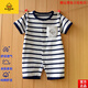 G.DUCKKIDS品牌正品嬰兒短袖連體衣新生兒衣服純棉夏裝哈衣薄款男女寶寶睡衣 官方旗艦深空灰短袖灰白條紋口袋狗 80建議20斤以內(nèi)73厘米以下 均碼