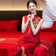枝己紅色新中式旗袍新娘敬酒服2025新款結(jié)婚訂婚回門禮服出閣服嫁衣 DF101 L