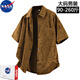 NASA RHUDE夏季短袖襯衫男士休閑寬松上衣服男裝潮牌大碼印花透氣工裝襯衣男 98013咖啡 4XL (160-180斤)