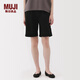 無印良品（MUJI）女式 粗細(xì)不均棉線絲光斜紋抽褶中褲 褲子女款25年夏季短褲女裝 黑色 L （165/70A）
