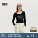 森馬（Semir）【甜心女高】長(zhǎng)袖t恤女短款緊身蕾絲花邊上衣24新款甜美印花外穿 黑色90001 160/84A/M