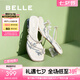 百麗（Belle）小福蝶水鉆蝴蝶夾腳拖女2025夏季新商場(chǎng)款粗跟增高拖鞋D6E1DBT5 銀色 37 (235mm)