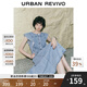 UR2025夏季新款女裝復(fù)古牛仔荷葉邊牛仔連衣裙UWG850114 藍(lán)色 M