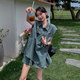 斤慕牛仔兩件套女裝2025夏季新款大碼女裝寬松顯瘦無袖襯衫領(lǐng)衣服 牛仔色 （套裝） M 建議120斤以內(nèi)