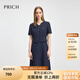 PRICH設(shè)計感假兩件短袖連衣裙2025夏季新款氣質(zhì)收腰顯瘦中長裙女 59藏青色 XL (170)