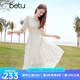 百圖betu女裝2025夏季新款連衣裙V領波點飄逸蛋糕裙雪紡裙子女2504T95 米白 L
