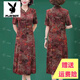 花花公子品牌香云紗真絲連衣裙女夏季中長(cháng)款中年媽媽裝大碼遮肚桑蠶絲裙子 803 暗紅色【雍容富貴】 3XL 【建議140-155斤】
