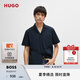 HUGO雨果【七夕節(jié)禮物】男士夏季彈力棉質(zhì)泡泡布寬松短袖襯衫 405-深藍(lán)色 L