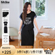 MsShe【雙面棉套裝】大碼女裝2025夏季拼接仿牛仔印花T恤半身裙子 黑色現(xiàn)貨 偏大半碼 3XL