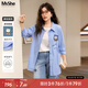 MsShe【原創(chuàng)重工刺繡條紋長袖襯衫】大碼女裝2025夏季胖mm 冰河藍(lán)色現(xiàn)貨 2XL
