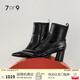 7or9隕石拿鐵 高跟靴新款2023秋冬粗跟短靴氣質(zhì)靴法式舒適踝靴空氣棉 黑色7cm 37