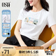 歐莎（OSA）白色短款T恤女士夏季新款衣服短袖印花顯瘦正肩上衣體恤修身 白色 L