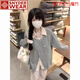 SNYDER WEAR衛衣女日系學(xué)院風(fēng)少女感假兩件衛衣女初秋休閑小個(gè)子慵懶小眾上衣 灰拼粉 S 【建議95斤以?xún)取? title=