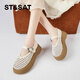 星期六（St&Sat）復古鏤空透氣休閑2025夏季新款瑪麗珍厚底百搭增高單鞋編織女鞋 米白 34