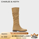 CHARLES&KEITH復(fù)古絨面西部牛仔長筒堆堆靴子女靴女士生日禮物女CK1-90380137 Tan茶色 37