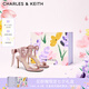 CHARLES&KEITH一字帶緞面蝴蝶結(jié)綁帶高跟涼鞋子女鞋生日禮物CK1-61720177 粉紅色Pink 37