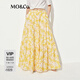 MO&Co.半身裙2025夏新品度假系列花卉印花松緊高腰A字蛋糕裙MBE2SKTT14 花黃色 L