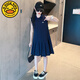 G.DUCKKIDS小黃鴨女童連衣裙夏季2025新款兒童洋氣polo裙夏裝大童女孩運動裙 藏青 160 cm