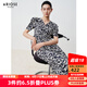 艾諾絲雅詩【商場同款】2025夏季新品V領泡泡袖假日開衩碎花連衣裙40519057 藏青白花 XL