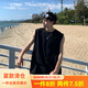 QGF  運(yùn)動(dòng)背心男士夏季潮流牌寬松籃球健身無(wú)袖衫上衣高級(jí)感休閑坎肩 XZ1308-BX01 黑色 L [建議100-110斤]