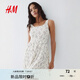 H&M女裝花卉連衣裙2025夏季新款印花吊帶皺褶針織連身裙1295707 白色/花卉 M 165/96