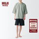 無印良品 MUJI 男式 透氣 短袖家居服套裝 男士睡衣男款夏季 FB0Y0A4S 淺綠色 L (上裝175/100A 下裝175/88A)