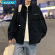 LAXSESU男士襯衫夾克春秋季高品質(zhì)青少年工裝外套日系休閑薄款男裝 石墨黑 L :173-178【120-145斤】