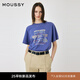 moussy 2025夏季新品美式復(fù)古風(fēng)印花做舊短袖T恤女010ISQ90-6851 110藍(lán)色 均碼