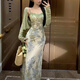 瑜尚臻品新中式吊帶連衣裙女開(kāi)衫裙子套裝兩件套純欲風(fēng)蕾絲拼接氣質(zhì)長(zhǎng)裙 【兩件套】L