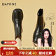 達芙妮（DAPHNE）馬丁靴女2024秋冬新款圓頭法式瘦瘦靴粗跟加絨短靴女靴子女 黑色 薄絨 跟高3.2cm 35 標準尺碼