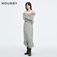 moussy 2025新品甜美清新荷葉邊長袖格子連衣裙028IAA33-1001 075花紋米色 S