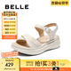 百麗（Belle）寬條帶休閑涼鞋女2025夏季新款商場同款真皮厚底涼鞋D6N2DBL5 米白 37 (235mm)