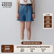 Teenie Weenie小熊牛仔短褲女夏季韓版簡約休閑松緊高腰時(shí)尚牛仔褲女 深藍(lán)色 M (165)