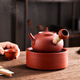 岳恒紅泥砂銚壺跳蓋薄胎側把煮水壺電陶爐煮茶壺煮茶器沙銚壺燒水壺 【套裝】550ml砂挑壺+千禧爐